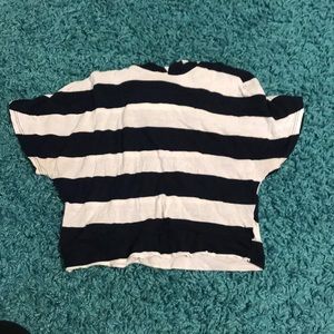 White and dark blue stripe cropped shirt